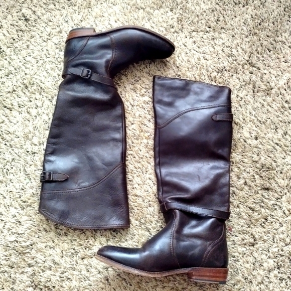 Frye Brown Dorado Riding Leather Knee High Equestrian Buckle Boots 77561 sz 8 - Picture 2 of 8